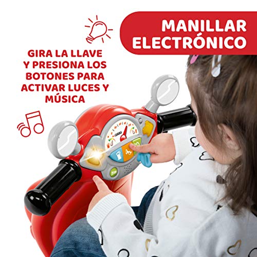 Chicco Vespa Primavera, Moto Correpasillos para Niños, Juguete para Niños con Panel Electrónico, Luz, Sonido y Ruedines Estabilizadores Extraíbles – Moto Para Niños de 1 a 3 Años, Máx. 20 Kg, Roja