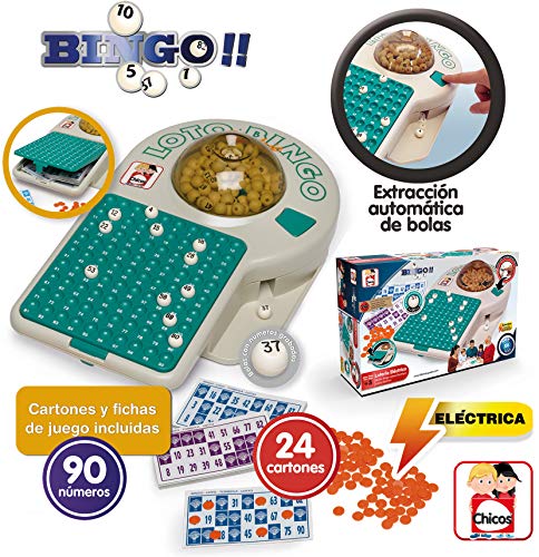 Chicos-Bingo Lotería electrónica con 24 cartones y 90 bolas imborrables, 22.5 x 37 x 10.5 cm, incluye fichas de juego, (22302) , color/modelo surtido