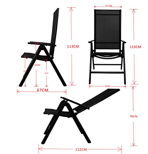 Chicreat Silla de camping plegable de aluminio con respaldo alto Negro