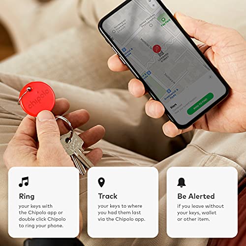 CHIPOLO One (2020) - 1 Pack - Localizador de Llaves, Rastreador Bluetooth para Llaves, Bolso, Buscador de Objetos. Alertas gratuitas de Fuera de Alcance. Compatible con iOS y Android (Rojo)