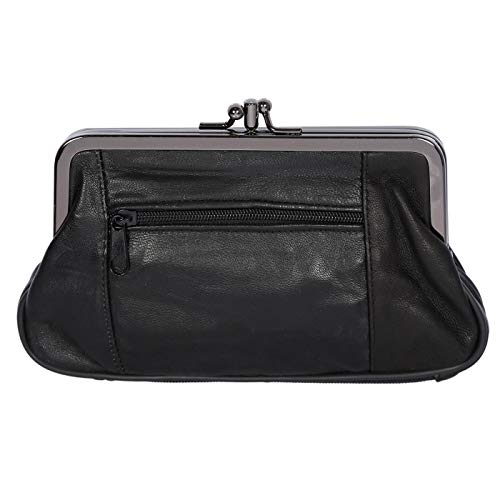 Christian Wippermann Cartera de piel auténtica para hombre y mujer, cierre de clip, Negro , 17 x 10 x 2-4 cm, Monedero