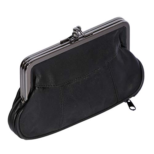 Christian Wippermann Cartera de piel auténtica para hombre y mujer, cierre de clip, Negro , 17 x 10 x 2-4 cm, Monedero