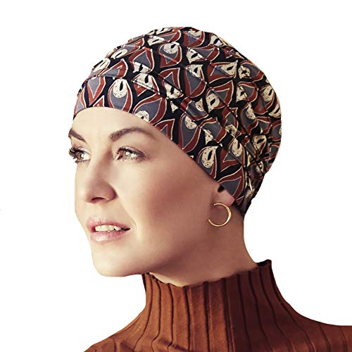 Christine Headwear Gorro oncológico Yoga Estampado con bambú hipoalergenico (Estampado Plumas de Pavo Real)