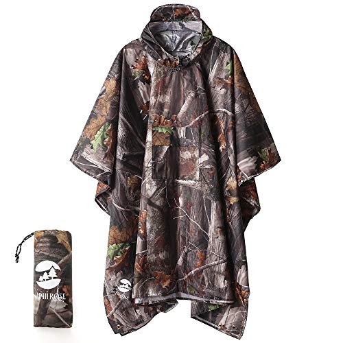 Chubasquero Hombre Poncho de Lluvia Reutilizable Capa Impermeable Multifuncional con Capucha Ligero Adulto al Aire Libre Marrón