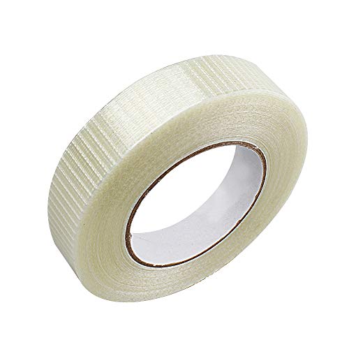 Chudian Cinta de Embalaje de Filamento Cinta Rejilla Transparente, 25mm x 50 m Claro Filamento Cinta de Flejado, Cinta de Fibra de Vidrio Autoadhesiva para Paquetes y Cajas (1 Rollo)