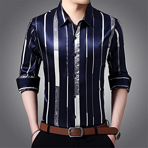 CHYSP Ropa Masculina De Manga Larga De Manga Larga Camisas De Seda para Hombre Camisas De Vestido De Retrete (Color : Blue, Size : XXL Code)