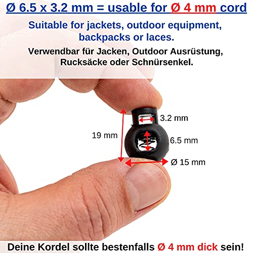 Cierre de Cordón 1 Orificio, 19 x 15 mm, Orificio de 6.5 x 3.5 mm, Ideal para Cierres de 4 mm, Paquete de 10, Cierre de Goma, Cordones de Liberación Rápida, Corredera de Cordon, Tope para Chaqueta