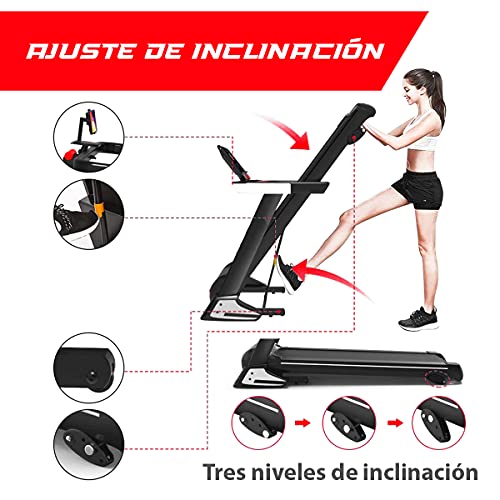 Cinta de Correr y Andar Plegable Eléctrica con Pulsómetro y Pantalla LCD, Máquina Fitness Motor de 1500W hasta 12km/h con 12 programas de Entrenamiento, Sistema de Seguridad, Unisex Adulto, Negro