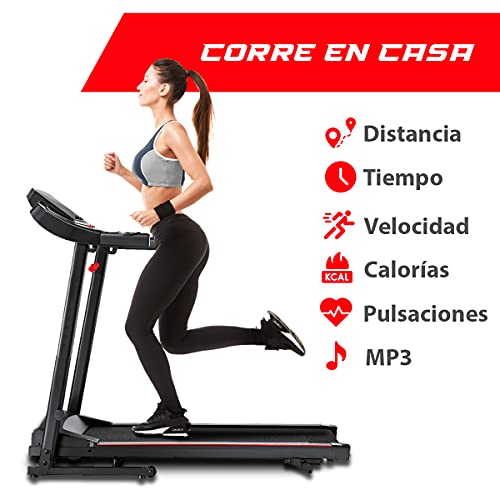 Cinta de Correr y Andar Plegable Eléctrica con Pulsómetro y Pantalla LCD, Máquina Fitness Motor de 1500W hasta 12km/h con 12 programas de Entrenamiento, Sistema de Seguridad, Unisex Adulto, Negro