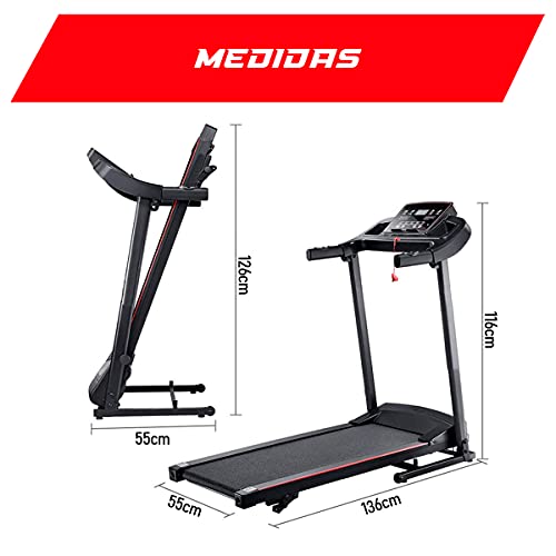 Cinta de Correr y Andar Plegable Eléctrica con Pulsómetro y Pantalla LCD, Máquina Fitness Motor de 1500W hasta 12km/h con 12 programas de Entrenamiento, Sistema de Seguridad, Unisex Adulto, Negro