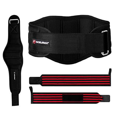 Cinturon Lumbar Gimnasio Cinturón Lumbar Hombre Mujer con Muñequeras Cinturon Powerlifting Cinturón Lastre Cinturon Gym Ajustable Cinturones Pesas Levantamiento Peso Musculacion (Negro, L)