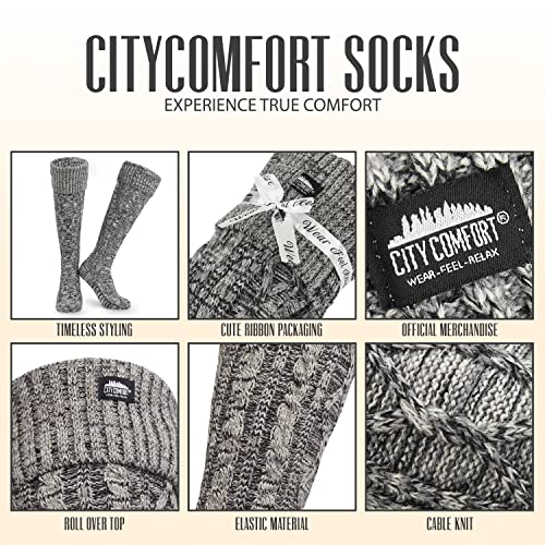 CityComfort Calcetines Mujer Altos, Calcetines Largos Hasta la Rodilla Talla Única 37-41, Regalos Para Mujer (Negro/Gris)