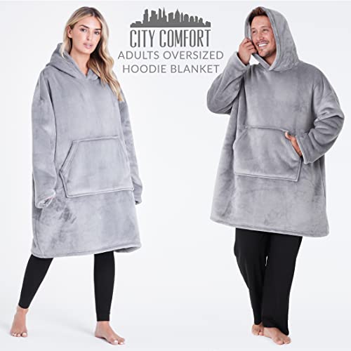 CityComfort Sudaderas Mujer con Capucha Bata Manta Forro Polar Mujer (Gris)