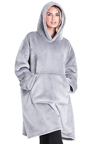 CityComfort Sudaderas Mujer con Capucha Bata Manta Forro Polar Mujer (Gris)