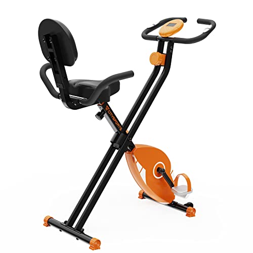 CITYSPORTS Bicicleta Estática Plegable con Respaldo, Bicicleta para Ejercicios Profesional con 8 Niveles de Resistencia, Monitor de Pantalla LCD con Sensor de Frecuencia Cardíaca, D1-1 (‎CS01)