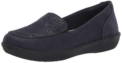 Clarks Mocasines para mujer Ayla River, azul (Estampado de serpiente azul marino sintético.), 37 EU