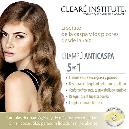 Clearé Institute. Champú Anticaspa - Limpia, Calma e Hidrata | Sin Sulfatos ni Parabenos ni Siliconas SLS | 95% de Ingredientes Naturales | Elimina Caspa y Picores | Acción Ultra Refrescante - 400 ml