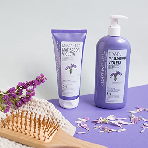 Clearé Institute Mascarilla Matizadora Violeta | Neutraliza Tonos Indeseados | Mascarilla Matizante Morada Especial en Mechas, Rubios y Grises | 98,3% Ingredientes Naturales y Arroz Violeta. 200ml