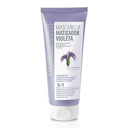 Clearé Institute Mascarilla Matizadora Violeta | Neutraliza Tonos Indeseados | Mascarilla Matizante Morada Especial en Mechas, Rubios y Grises | 98,3% Ingredientes Naturales y Arroz Violeta. 200ml