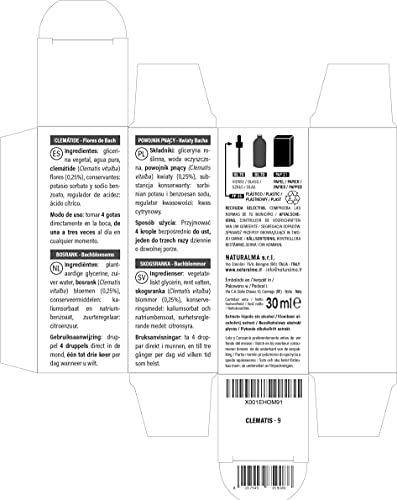 Clematis o Clemátide (Clematis vitalba) Flores de Bach Naturalma | No. 9 | Gotas 30 ml | Extracto líquido sin alcohol | Esencias florales | Vegano y libre de alcohol