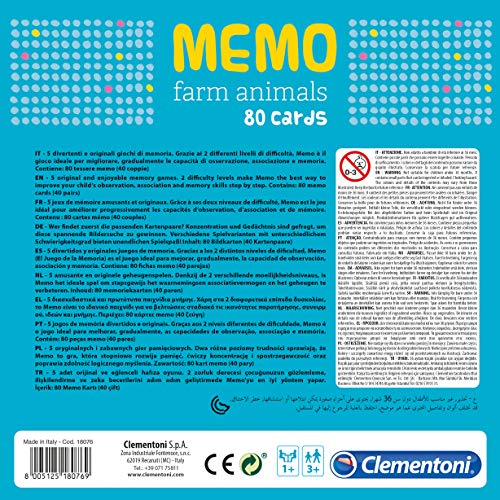 Clementoni-18076 - Memo Animales de la Granja - juego de memoria infantil a partir de 4 años