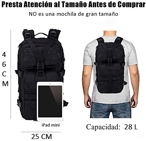 CLIPSEAM Mochila Táctica Militar 28L, Paquete de Asalto MOLLE de Capacidad para Utilidad Militar, Bolsa de Emergencia, para Caza Senderismo Acampada Gimnasio Crossfit, Colegio (Negro)