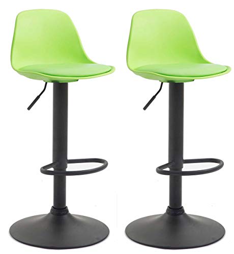 CLP Set 2 Taburetes Kiel Asiento De Plástico & Simil Cuero I 2 Sillas Altas Regulables En Altura, Color:Verde Claro, Color del Marco:Negro