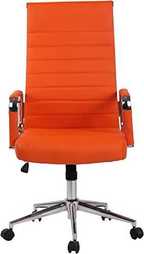 CLP Silla De Oficina Kolumbus En Simil Cuero & Base De Metal con Ruedas I Silla De Escritorio Ergonómica & Regulable En Altura, Color:Naranja