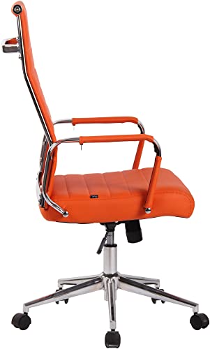 CLP Silla De Oficina Kolumbus En Simil Cuero & Base De Metal con Ruedas I Silla De Escritorio Ergonómica & Regulable En Altura, Color:Naranja