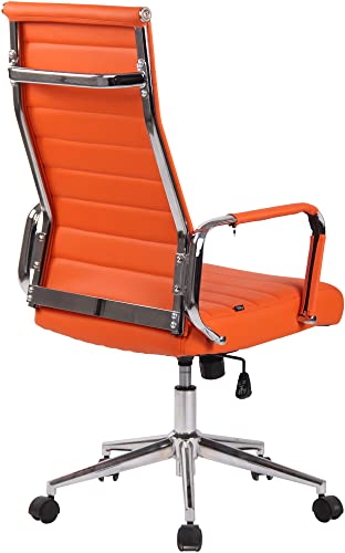 CLP Silla De Oficina Kolumbus En Simil Cuero & Base De Metal con Ruedas I Silla De Escritorio Ergonómica & Regulable En Altura, Color:Naranja