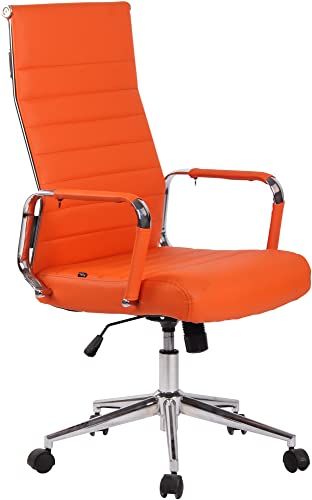 CLP Silla De Oficina Kolumbus En Simil Cuero & Base De Metal con Ruedas I Silla De Escritorio Ergonómica & Regulable En Altura, Color:Naranja