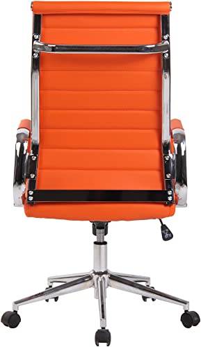 CLP Silla De Oficina Kolumbus En Simil Cuero & Base De Metal con Ruedas I Silla De Escritorio Ergonómica & Regulable En Altura, Color:Naranja