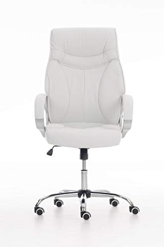 CLP Silla De Oficina Torro Tapizado En Cuero Sintético I Silla De Ordenador Regulable En Altura | Silla De Escritorio con Ruedas, Color:Blanco