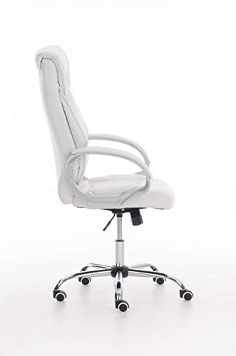 CLP Silla De Oficina Torro Tapizado En Cuero Sintético I Silla De Ordenador Regulable En Altura | Silla De Escritorio con Ruedas, Color:Blanco