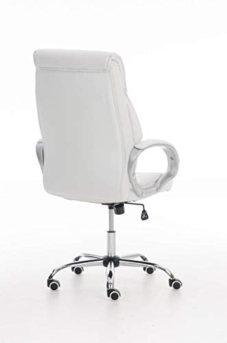 CLP Silla De Oficina Torro Tapizado En Cuero Sintético I Silla De Ordenador Regulable En Altura | Silla De Escritorio con Ruedas, Color:Blanco