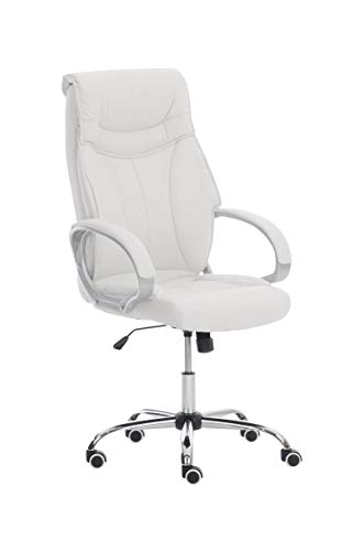 CLP Silla De Oficina Torro Tapizado En Cuero Sintético I Silla De Ordenador Regulable En Altura | Silla De Escritorio con Ruedas, Color:Blanco