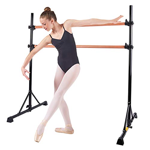 CO-Z Barra de Ballet de 5 Pies, Barra Doble de Madera de Haya, Portátil Ajustable, de Doble pie, Baile de Estiramiento Barra Resistente para el hogar, Barra de Danza/Gimnasia (Negro)