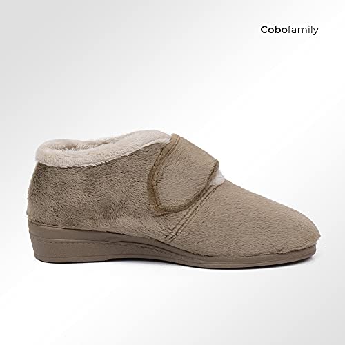 CoboFamily Botines Casa Mujer Invierno, Zapatillas Casa Cómodas, Botas Paño Cuña, Suela Caucho Talla 35-41 MADE IN SPAIN (38, Ceniza)