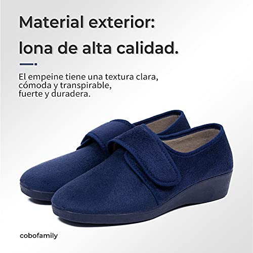 CoboFamily Zapatillas de Casa Mujer Invierno Cómodas, Zapatos Mujer Paño Cuña Cerradas, Suela Caucho Talla 35-41 MADE IN SPAIN (39, Marino)