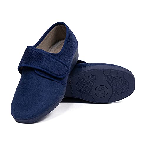 CoboFamily Zapatillas de Casa Mujer Invierno Cómodas, Zapatos Mujer Paño Cuña Cerradas, Suela Caucho Talla 35-41 MADE IN SPAIN (39, Marino)