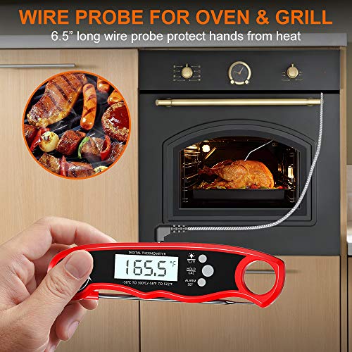 Cocoda Termometro Cocina, 6.5" Sonda Doble y 40" Cable Largo, 2 Segundos Lectura Instantánea, Pantalla LCD Retroiluminada, Termómetro Digital Cocina con Alarma para Barbacoa, Parrilla, Horno, Petróleo