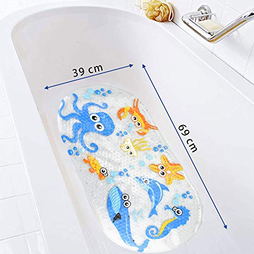 CODIRATO Alfombrilla de Baño Antideslizante para Niños Alfombrillas para Bañera con Motivos del Océano Alfombrillas de Ducha para Bañera o Ducha (39*69CM)