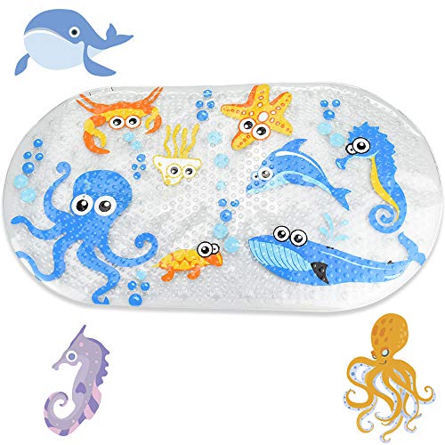 CODIRATO Alfombrilla de Baño Antideslizante para Niños Alfombrillas para Bañera con Motivos del Océano Alfombrillas de Ducha para Bañera o Ducha (39*69CM)