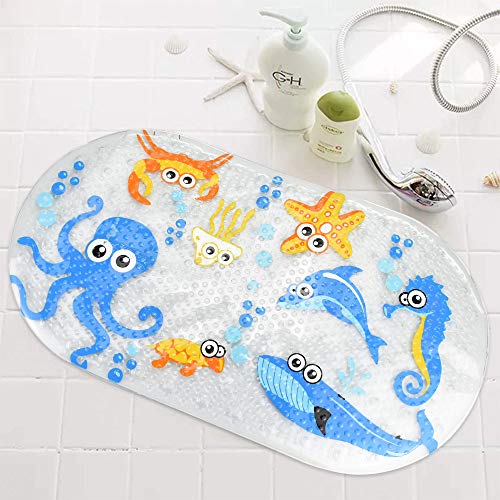 CODIRATO Alfombrilla de Baño Antideslizante para Niños Alfombrillas para Bañera con Motivos del Océano Alfombrillas de Ducha para Bañera o Ducha (39*69CM)