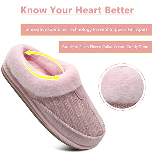 COFACE Zapatillas Casa Mujer Invierno Cerradas Pantuflas Caliente Peluche Piel Comoda Memory Foam Slippers Fascitis-Plantar Antideslizante Goma Suela Rosa 38