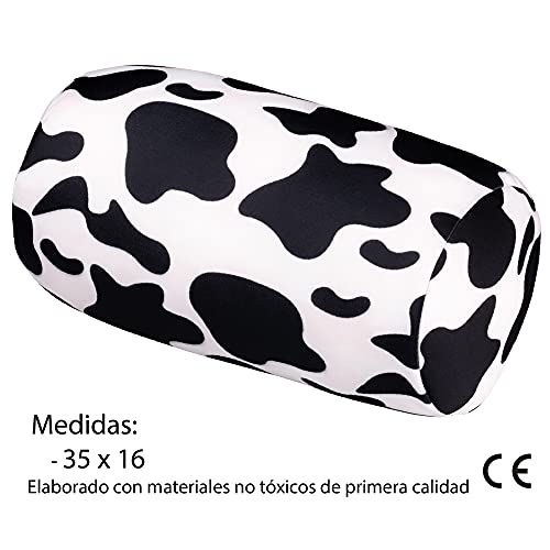 Cojín antiestrés, para aliviar puntos de presión corporales- Cojín de relajación cilíndrico ideal para la zona cervical y lumbar - Cómoda almohada de bolitas (Vaca)