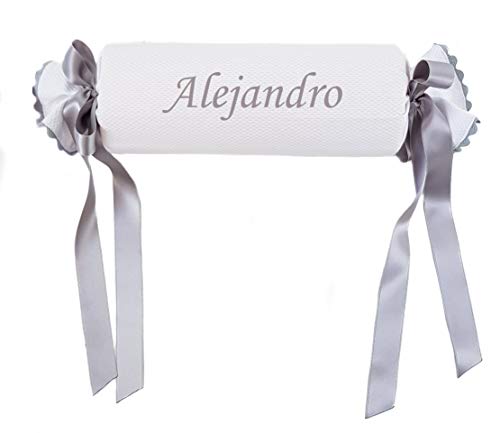 Cojín Antivuelco para Bebé - Cojín Personalizable - Color Blanco/Gris - Almohada Plagiocefalia para Bebé Recién Nacido - Hecho en Piqué y Raso - Handmade - Hecho en España - Nenel