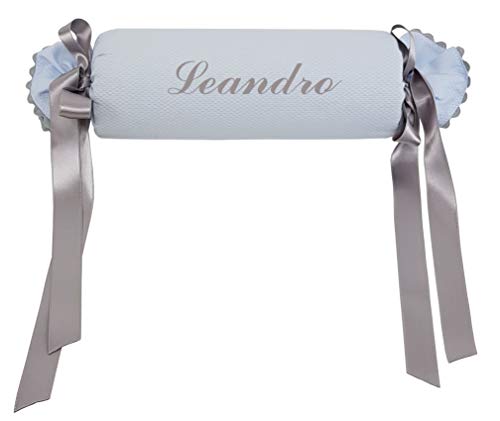 Cojín Antivuelco para Bebé - Cojín Personalizable - Color Celeste/Gris - Almohada Plagiocefalia para Bebé Recién Nacido - Hecho en Piqué y Raso - Handmade - Hecho en España - Nenel