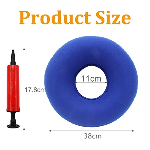 Cojín Circular Inflable con Bomba y Bolsa de Viaje - Flotador Hemorroides Diámetro 38 cm – Almohada Ortopédica para Coxis, Almorranas, Dolor en la Rabadilla, Próstata – Hogar, Coche, Oficina (Azul)