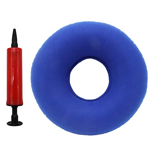 Cojín Circular Inflable con Bomba y Bolsa de Viaje - Flotador Hemorroides Diámetro 38 cm – Almohada Ortopédica para Coxis, Almorranas, Dolor en la Rabadilla, Próstata – Hogar, Coche, Oficina (Azul)